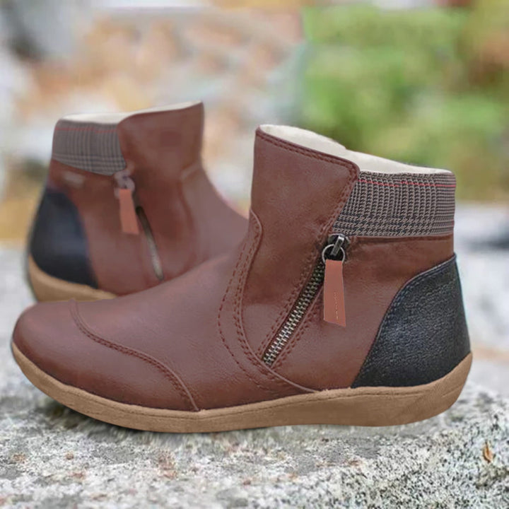 Wasserdichte Stiefel Damen Leder Knöchelhoch Komfort - Brown