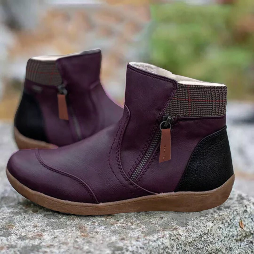 Wasserdichte Stiefel Damen Leder Knöchelhoch Komfort - Purple