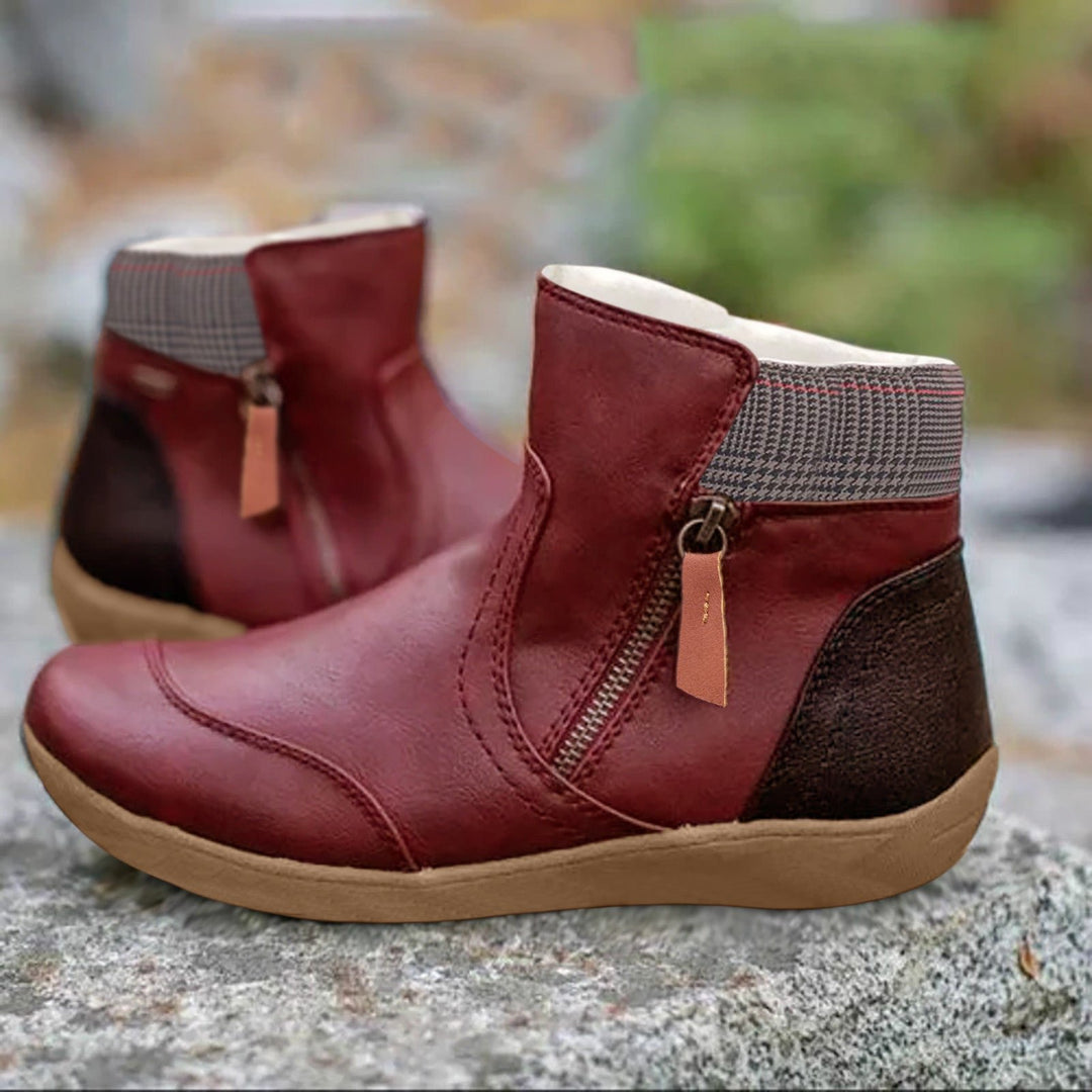 Wasserdichte Stiefel Damen Leder Knöchelhoch Komfort - Red