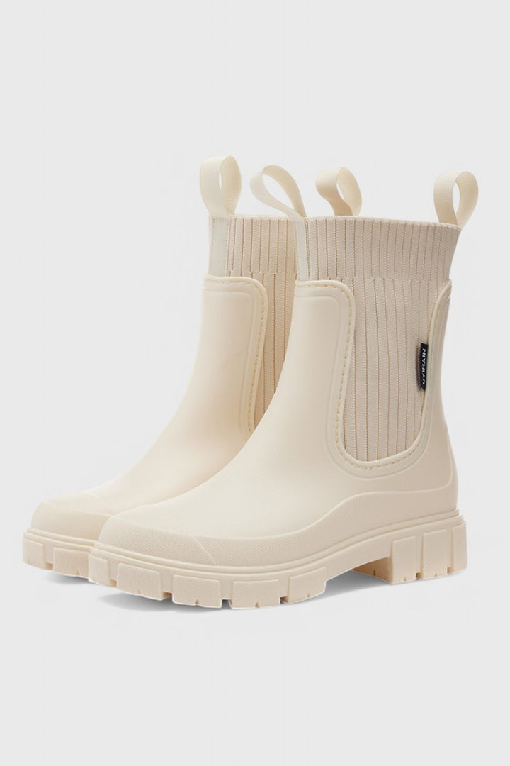 Waterproof Boots Chelsea Damen Gummistiefel Regenstiefel - Beige
