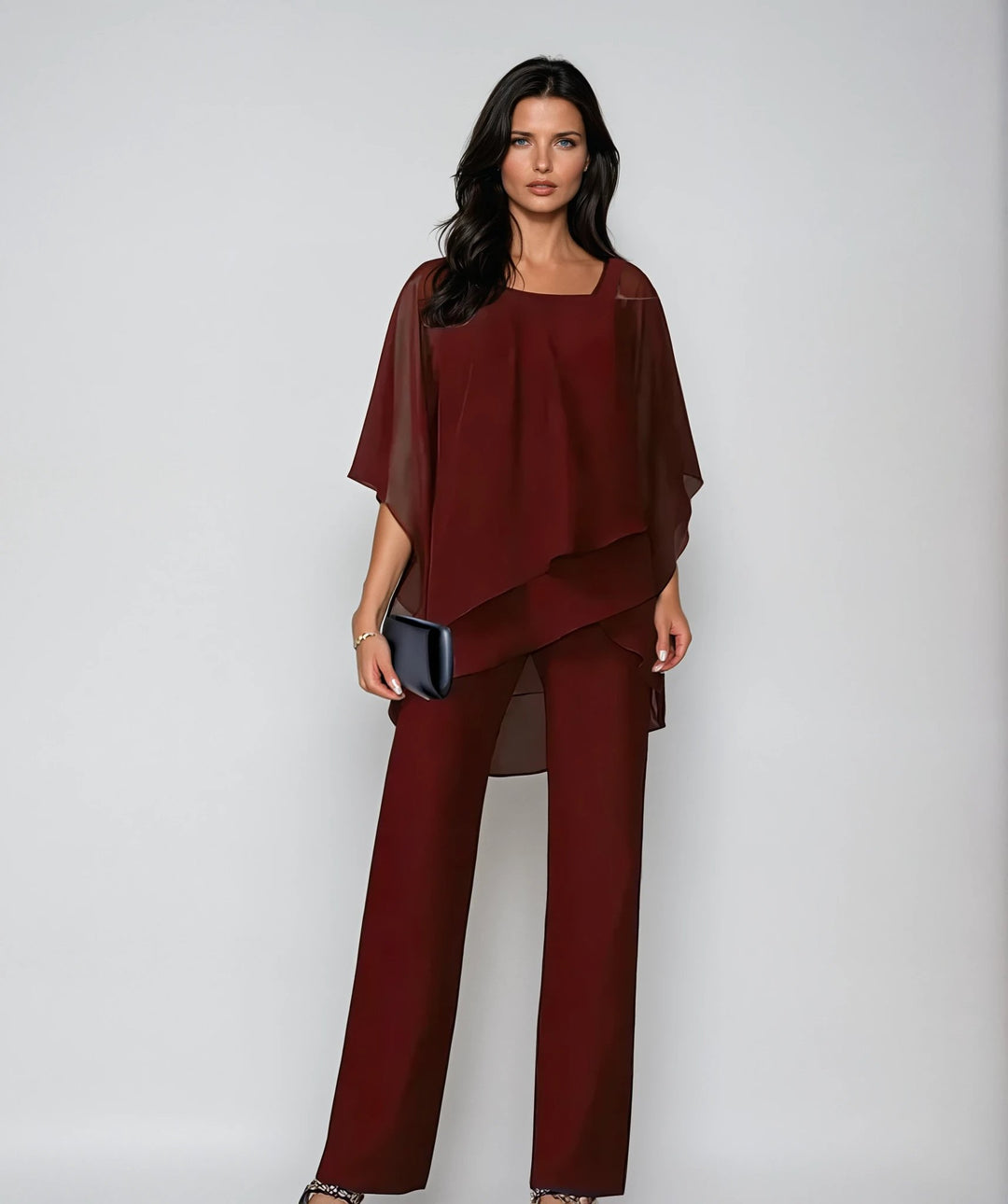 Zweiteiliges Set mit asymmetrischem Oberteil und weiter Hose - Red