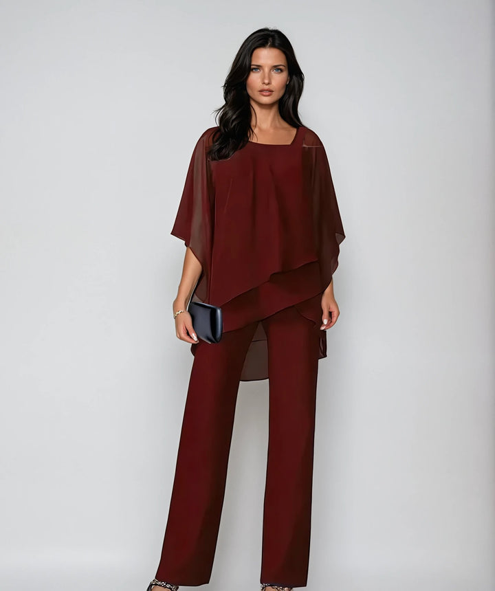 Zweiteiliges Set mit asymmetrischem Oberteil und weiter Hose - Red